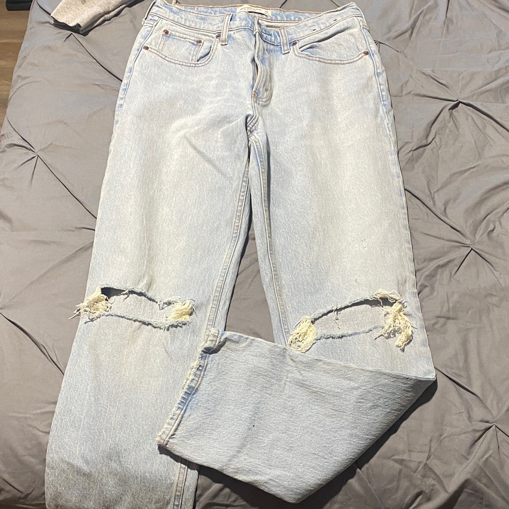 Abercrombie & Fitch Light Wash Distressed Boyfriend Jeans